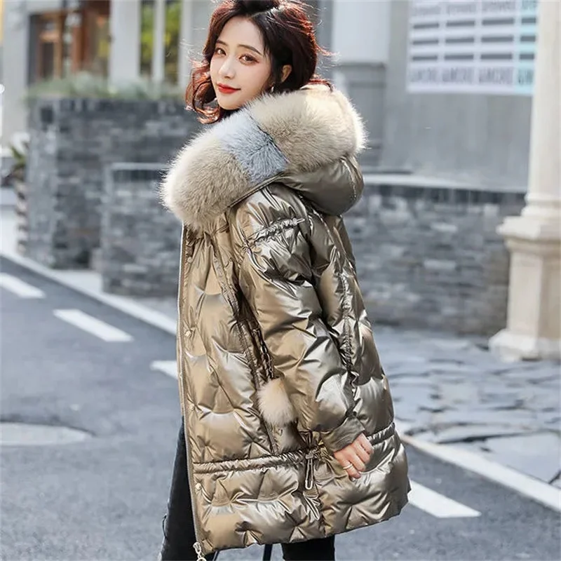 Women Parkas Nice New Winter Jacket Fur Collar Hooded Down Cotton Jacket Warm Long Coat Padded Casual Parka Overcoat Female