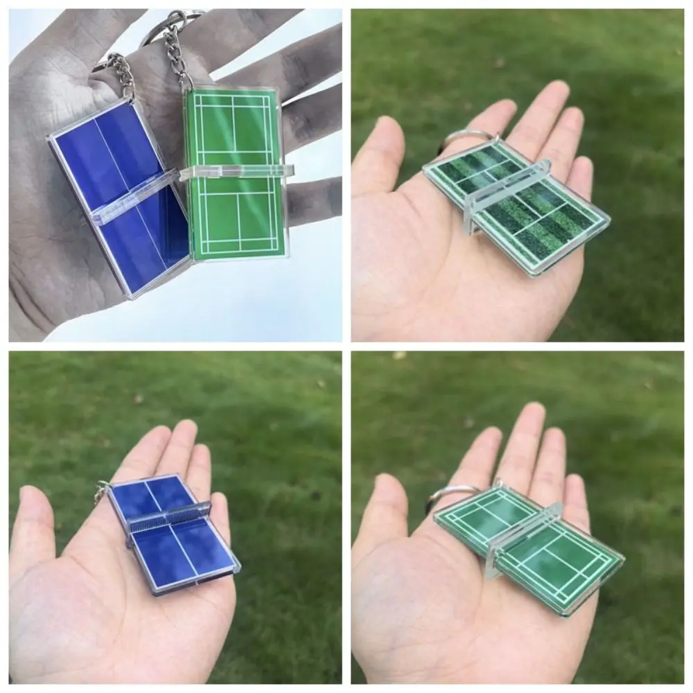 Acrylic Badminton Acrylic Keychain Three-dimensional Mini Badminton Playground Keyring Tennis Court Table Tennis