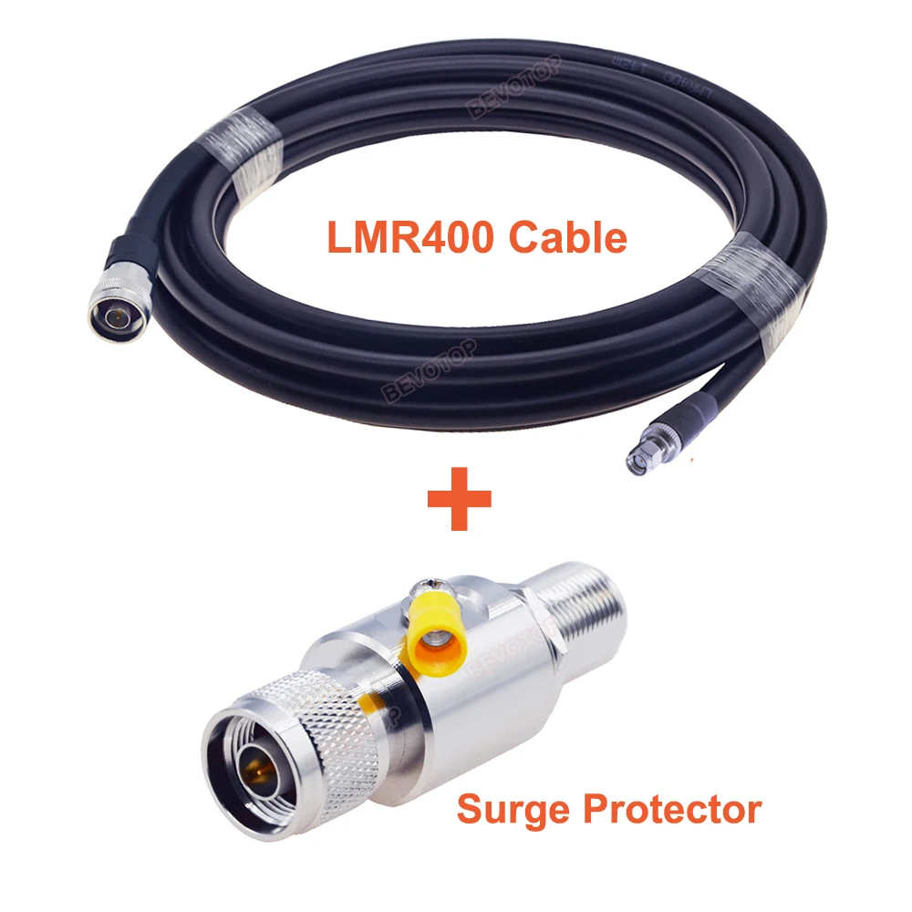 BEVOTOP N Type Coaxial Lightning Arrester N Male to N Female Surge Protector With N Male to RP-SMA Male Low Loss LMR400 Cable