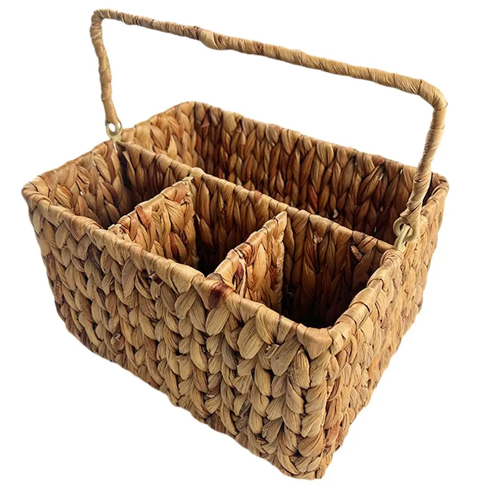 

Woven Hyacinth Storage Basket Kitchen Cutlery Organizer Straw Holder Silverware Spoon Fork Portable Practical Long Life