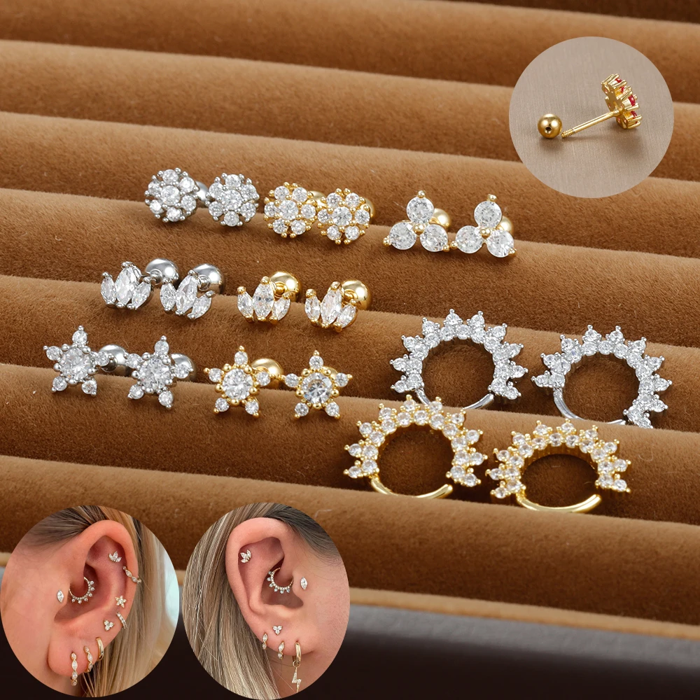 Orecchini a bottone piccoli in cristallo placcato oro Vintage con zirconi per le donne cerchi per orecchini Piercing alla cartilagine Helix Tragus