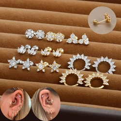 Orecchini a bottone piccoli in cristallo placcato oro Vintage con zirconi per le donne cerchi per orecchini Piercing alla cartilagine Helix Tragus in acciaio inossidabile