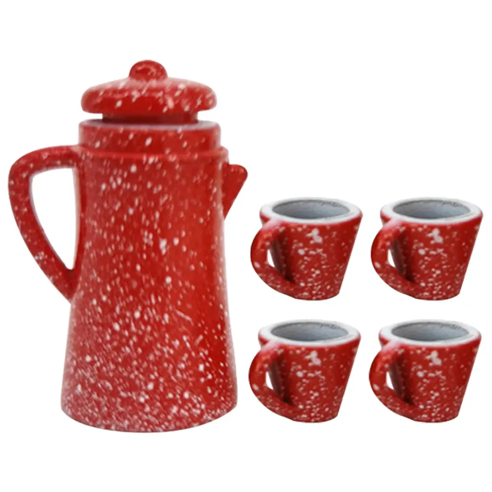 

1 Set Mini Tea Set Miniature Kettle Mini Cups Pretend Play Art Crafts Miniature Tableware for Dollhouse Small House Model