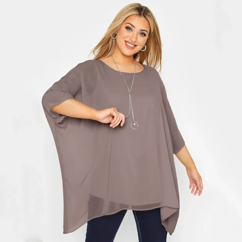 Plus Size manica allentata Bawing elegante estate mantello camicetta donna 3/4 manica allentata Casual lavoro d'ufficio tunica top Large Size 6XL 7XL