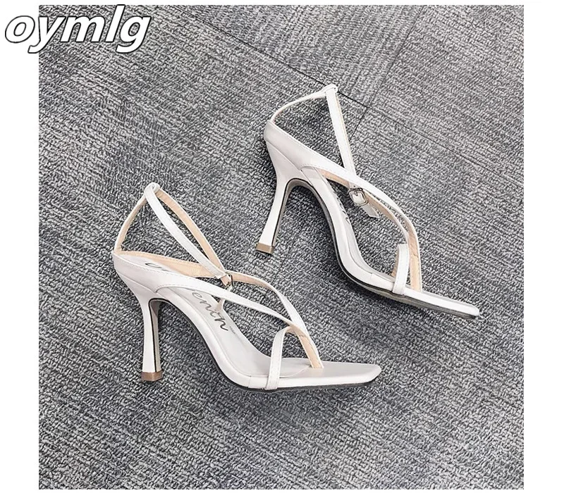 Women Shoes Woman Pumps Sandals High Heels Shoes Flip Flops 9CM High Heels Ankle Strap Summer Pumps 2020 Sexy Square Toe Sandals