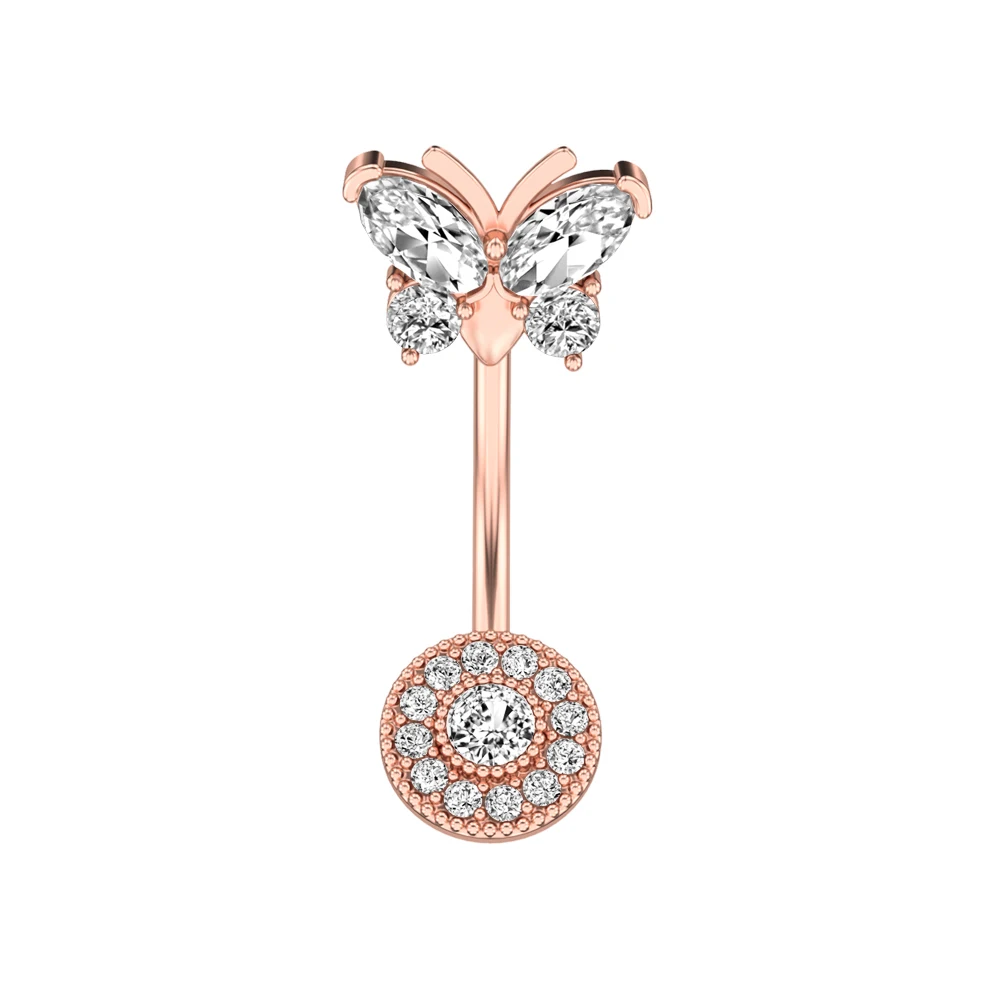 Gold Color Crystals CZ Belly Piercing Dangled Navel Ring