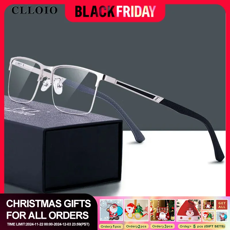 CLLOIO Men Business Blue Light Blocking Reading Glasses Progressive Multifocal Eyewear Metal Prescription Frame Optical Glasses