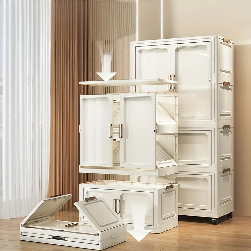 White simple wardrobe, no installation required, folding storage cabinet, toy and snack storage box, household sundries shelf 6