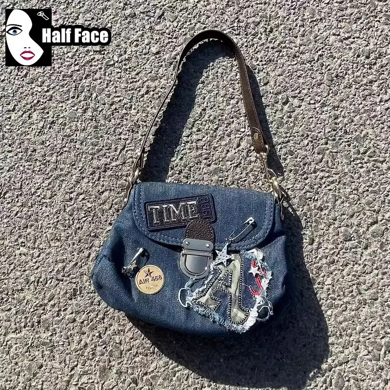 Bolsa jeans Harajuku feminina picante, Lolita de um ombro, gótica, punk, moda americana, rua versátil, emenda legal, Y2K