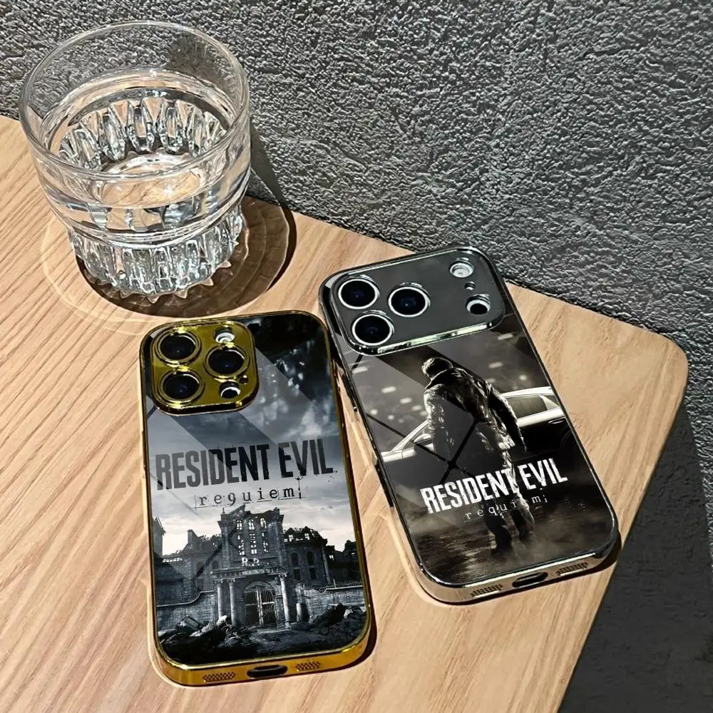 

R-Resident Evil 9 Phone Case For IPhone 17 16 15 14 13 12 Pro Max Plus Electroplated Metal Bumper Case Tempered Glass Back
