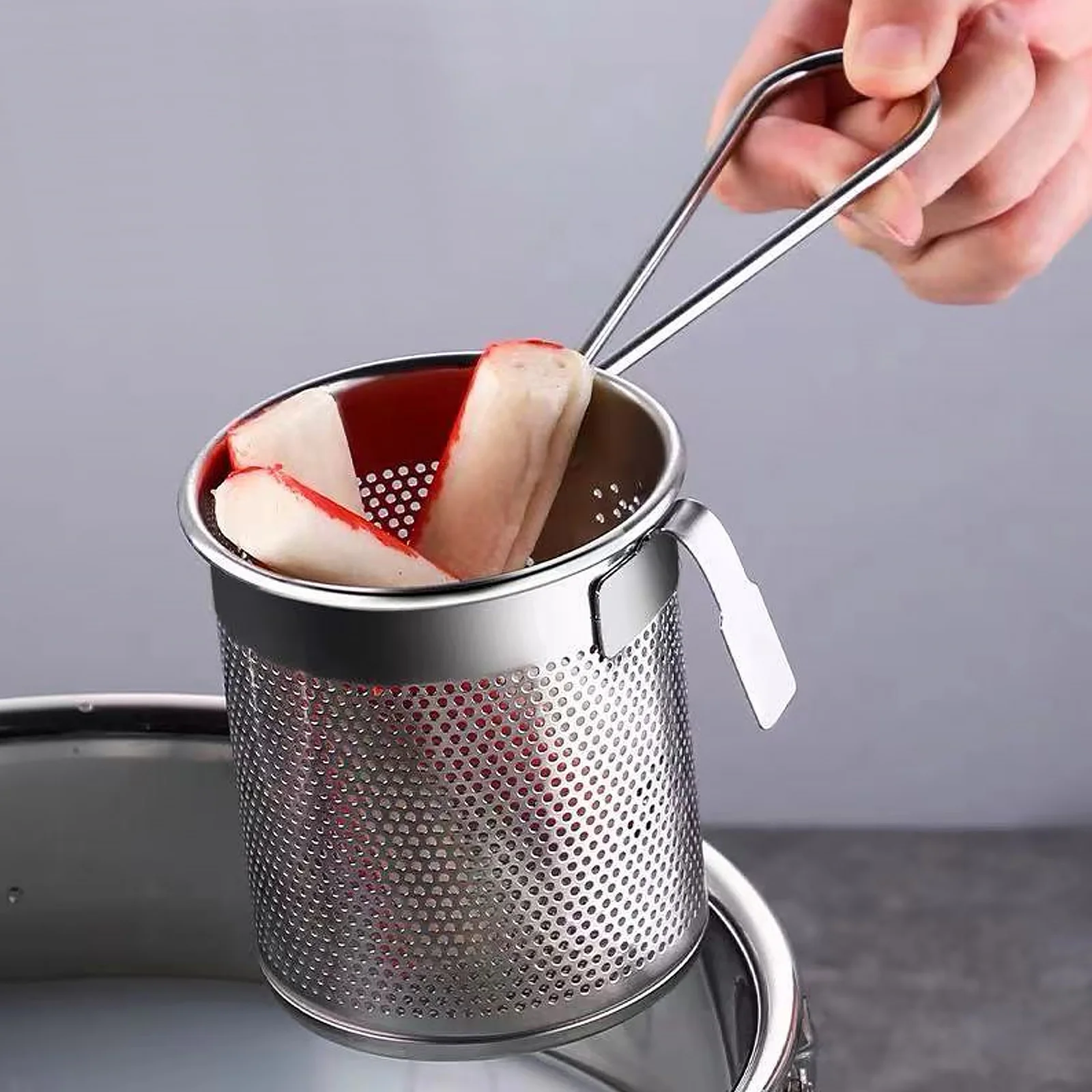

Stainless Steel Mesh Colander For Hot Pot Hanging Side Strainer Easy Clean Home Restaurant Use Hot-Pot Separation