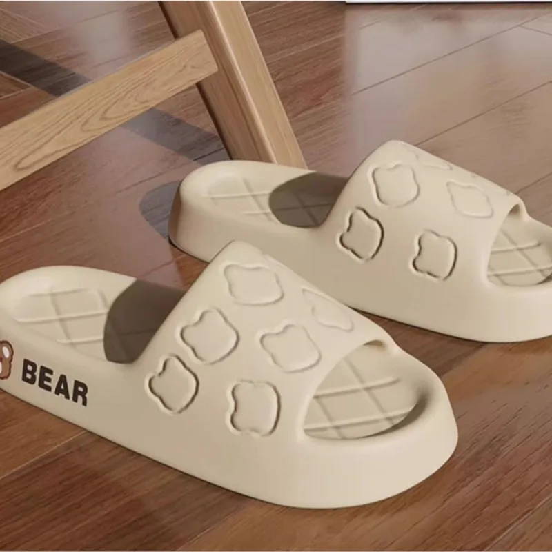 Summer Women Slippers Beach Slides Cartoon Bear Flip Flops Men\'s Thick Sole Indoor Bathroom Anti-Slip Shoes Couple Sandals TG15