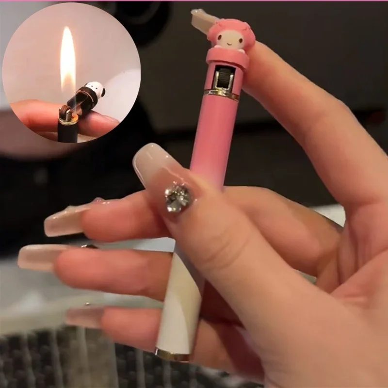 

Mini Gradient Round Inflatable Lighter Metal Grinding Wheel Butane Portable Cute Lighter Cigarette Accessories Smoking Gift