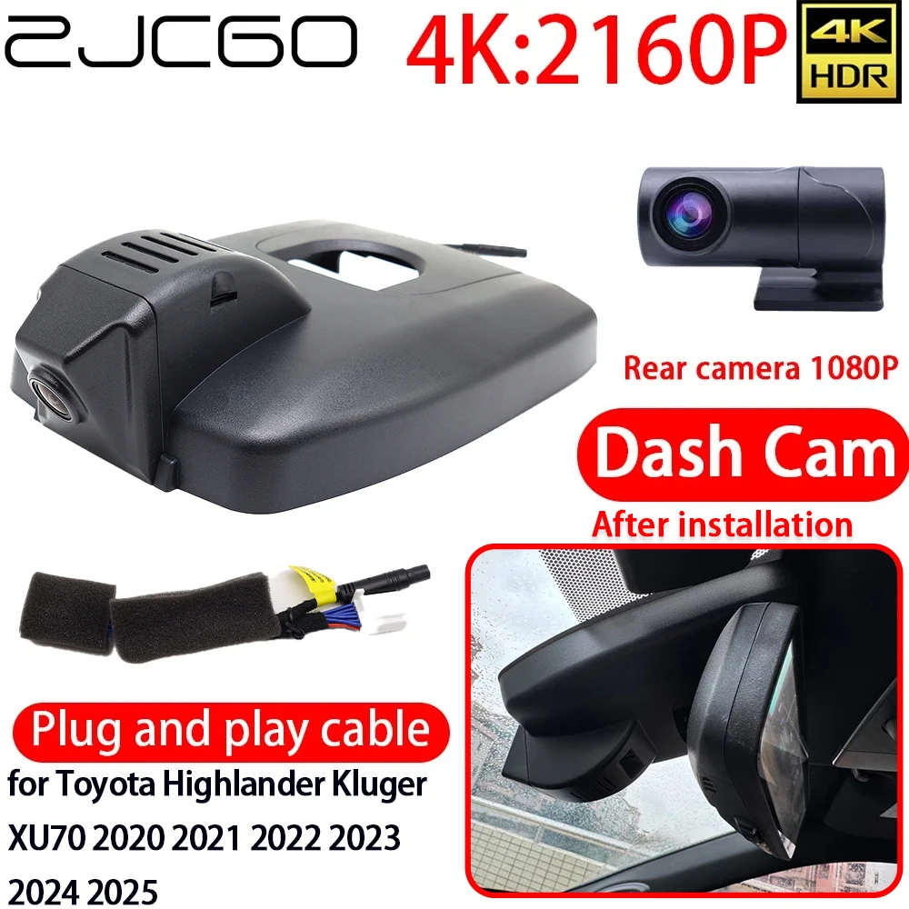 

ZJCGO 4K Car DVR Dash Cam Wifi Front Rear Camera 24h Monitor for Toyota Highlander Kluger XU70 2020 2021 2022 2023 2024 2025