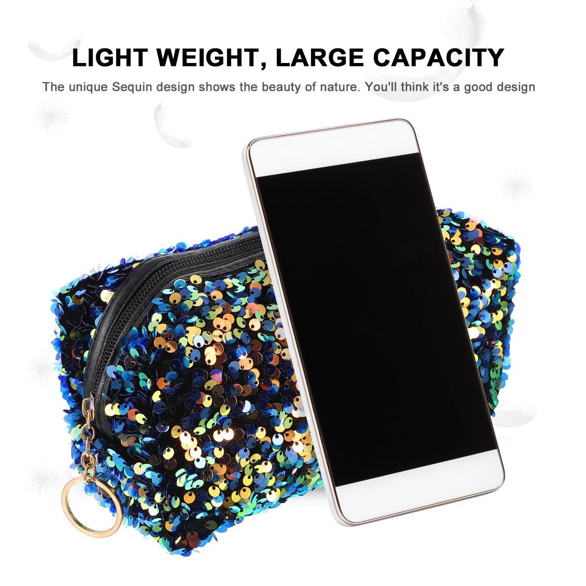 

Sequin Square Makeup Bag Secure Zipper Multipurpose Large Capacity Storage Travel Toiletry Pouch Portable