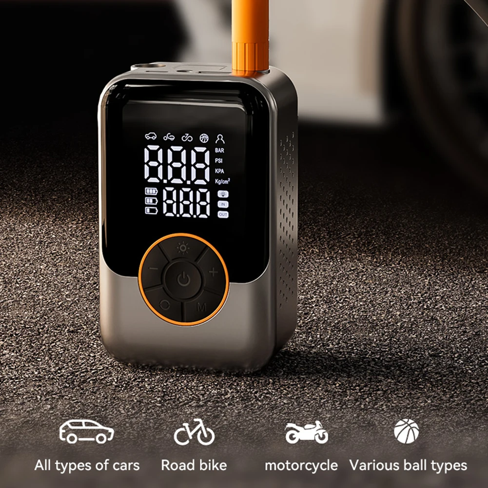 مضخة هواء محمولة لضاغط الهواء مع شاشة LED مضخة نفخ الإطارات للدراجات النارية الكهربائية