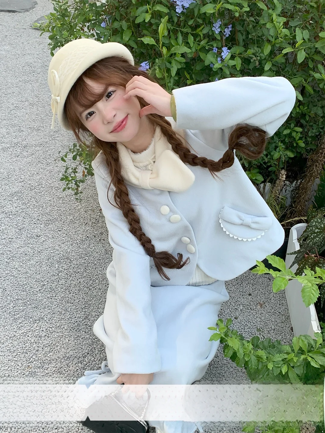 Sinsingirl Snow Country Girl Early Rich Girl Blue Woolen Coat And Blue Skirt Spring Set Elegant Ladylike Straight Cut Suit