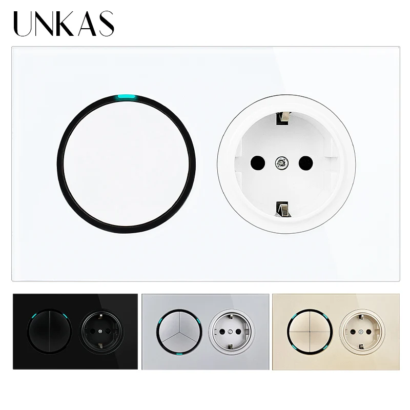 

1 2 3 4 группы 1/2 + стандартная настенная розетка ЕС вкл./выкл. выключатель света светодиодный индикатор панель из закаленного стекла розетка 16А