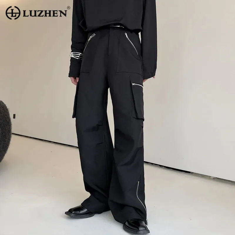 

LUZHEN Cargo Straight Pockets Design Fashion Many Pants Elegant Men's 2024 New Loose Zipper Metal Trendy Casual Trousers F017fc