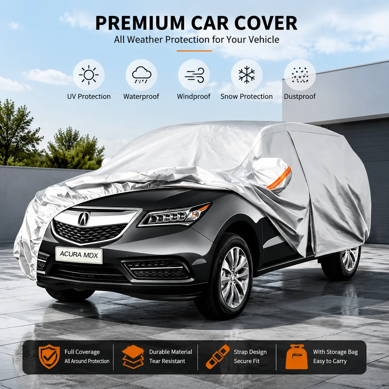 

Kayme All Weather Car Cover for Acura MDX SUV Waterproof Windproof UV Dust Snow Protection Outdoor Fit for 201 x 78 x 70 inches