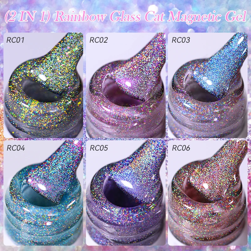 릴리큐트 7ML 레인보우 레드 글래스 라이트 캣 마그네틱 젤 네일 폴리쉬 샤이닝 세미 퍼머넌트 쏙 오프 LED UV 젤 네일 아트 매니큐어