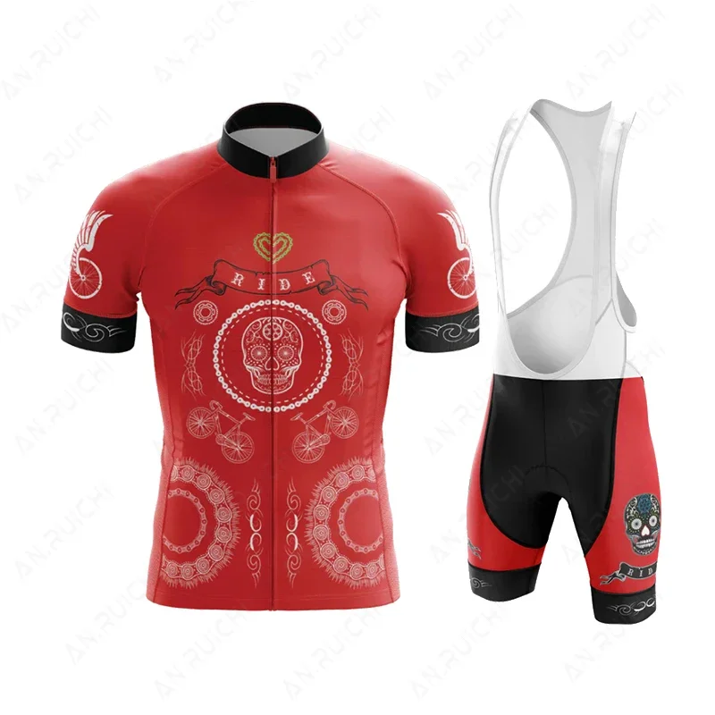 2023 Skull Pattern Cycling Jersey Set Summer Short Sleeve Race Cycling Clothing MTB Bike Uniform Ropa Ciclismo Mens Bicycle Wear