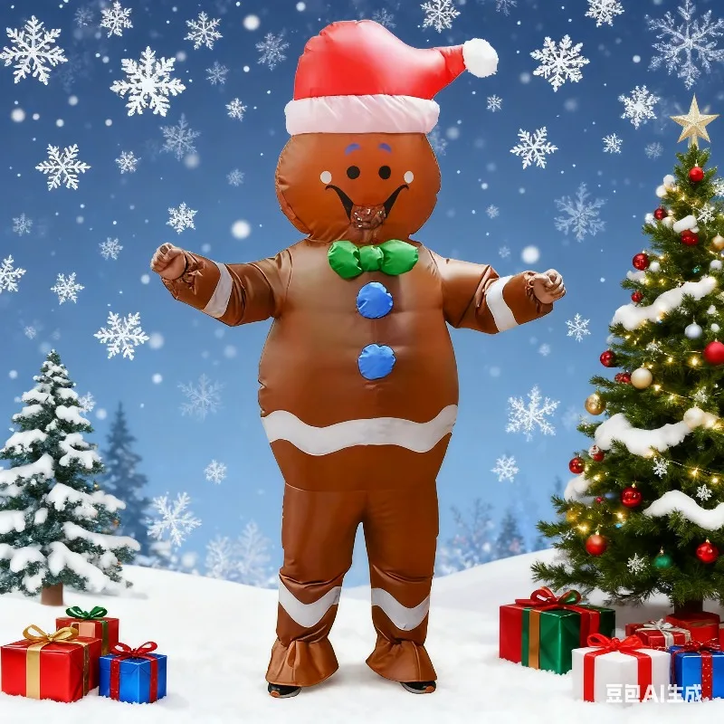 

Inflatable gingerbread man costume inflatable jumpsuit inflates through the air funny fancy dress Halloween cosplay party