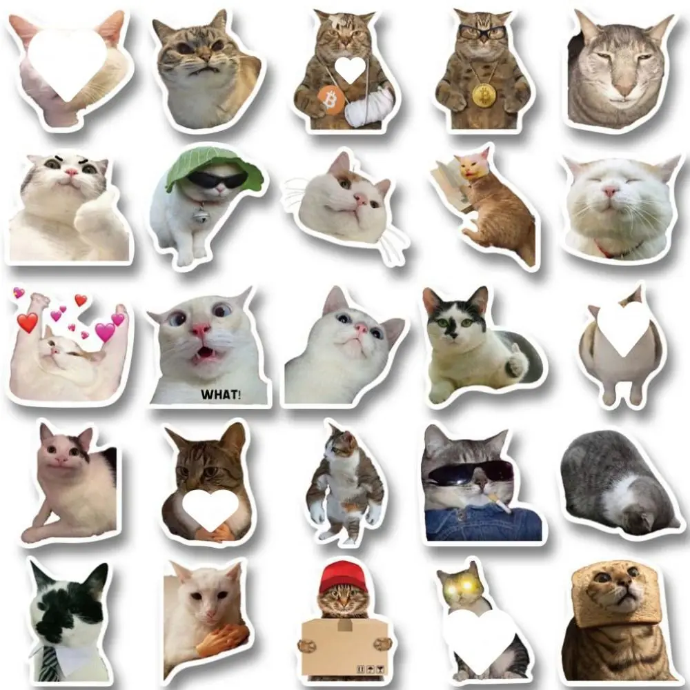 50PCS Cute Meme Cat Stickers Funny Paper Kitty Stickers DIY Luggage Decals Animal Stickers Hand Ledger