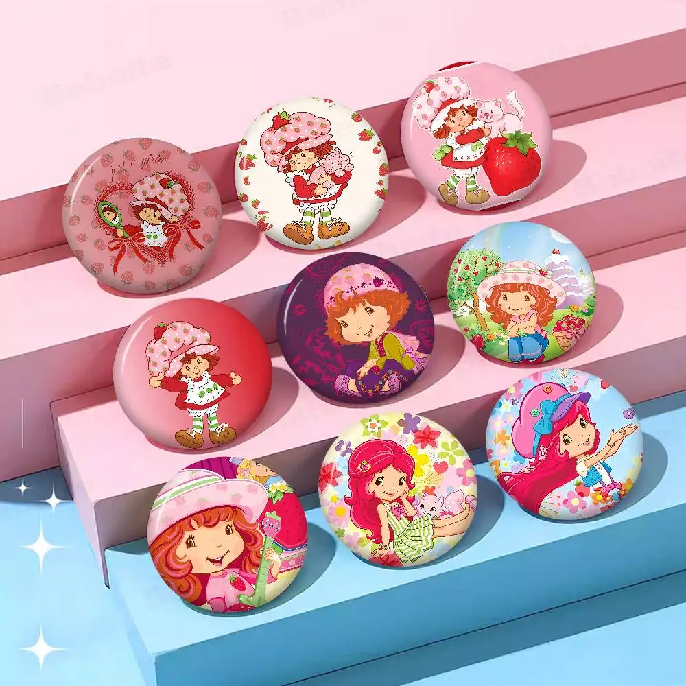S-Strawberry-shortcake girl Tinplate Soft Button Pin Brooch Metal Badge Custom Jewelry Accessories Hat Bag Lapel