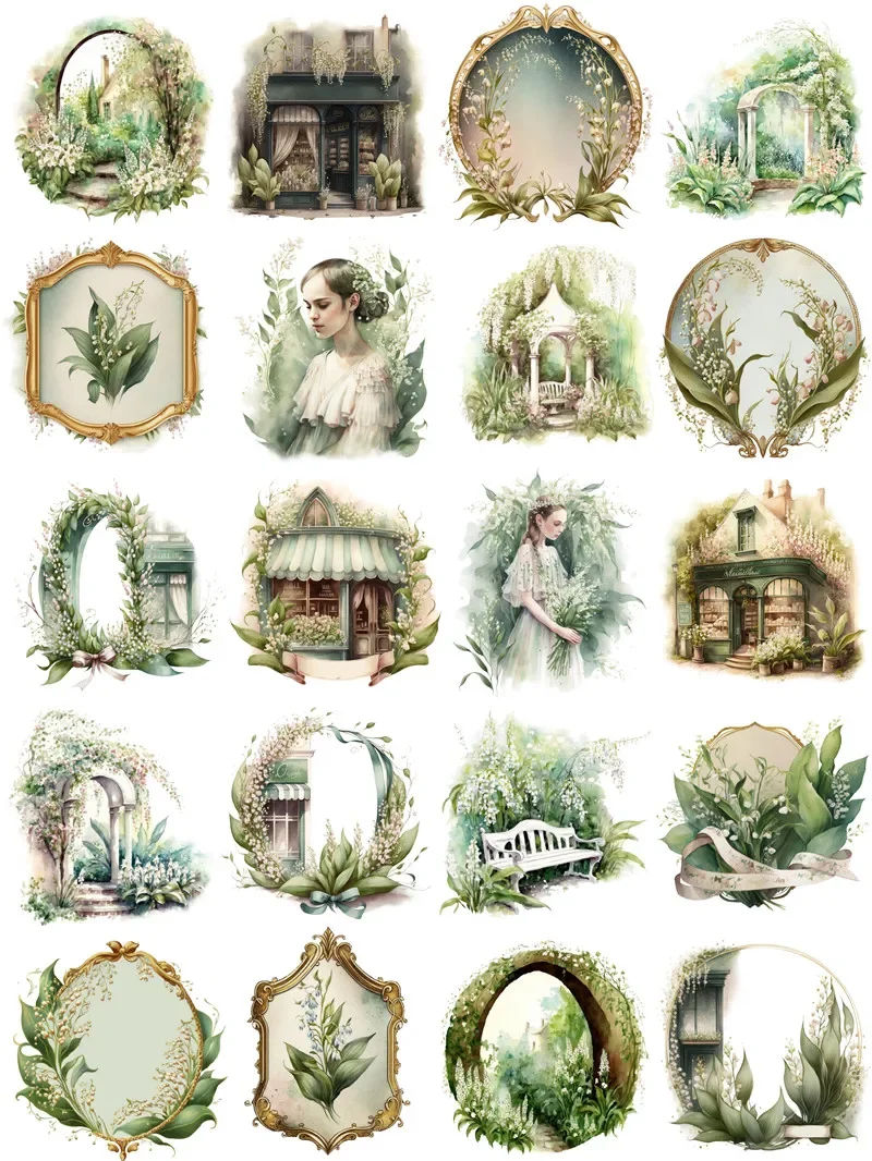 20Pcs/Pack Green Garden Girl Sticker DIY Craft Scrapbooking Album Junk Journal Decorative Stickers