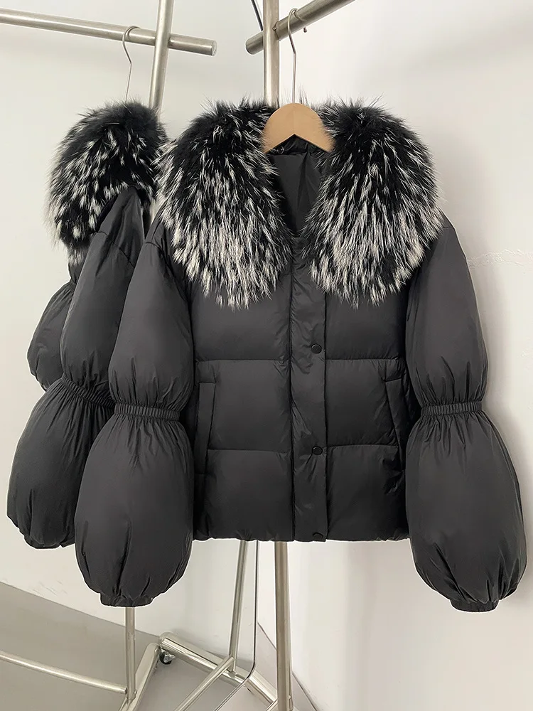 

Куртка-пуховик из натурального лисьего меха, женская парка, винтажное пальто на белом утином пуху, верхняя одежда, свободная женская зимняя женская короткая теплая куртка