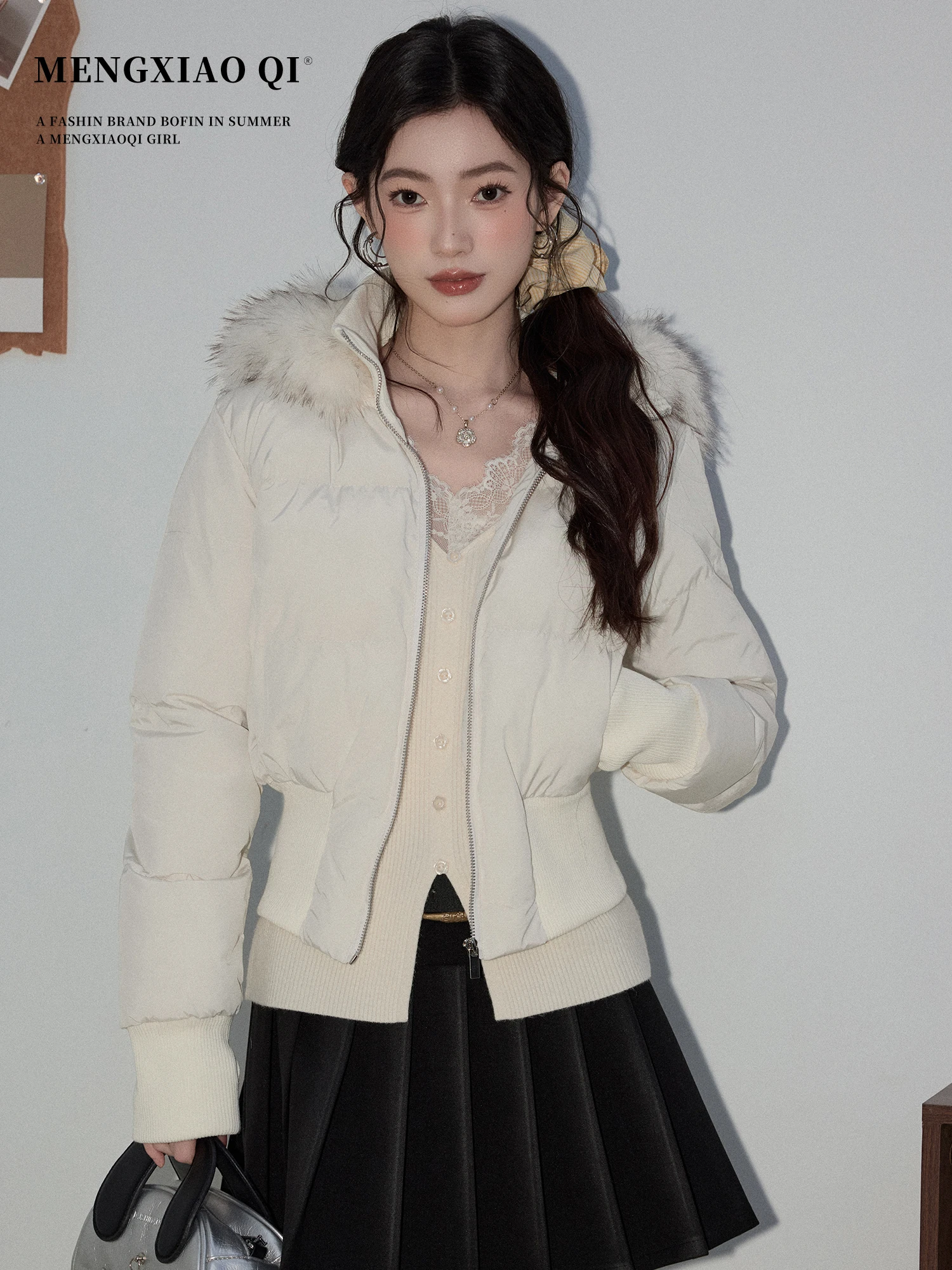 

Куртка женская Meng Xiaoqi корейского стиля на молнии, утепленная, осенне-зимняя, теплая, приталенная, хлопковая, с меховым воротником