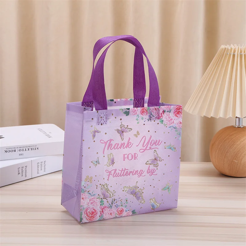 StoBag 24pcs Wholesale Cartoon Butterfly Non-woven Tote Bags Fabric Gift Package Kids Storage Reusable Pouch Birthday Party