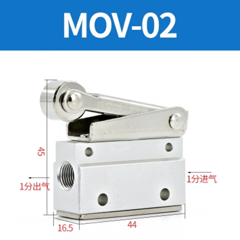 

MOV-02 1/8"Female Thread 3 Position 2 Way Pneumatic Air Control Valve Button Roller Stroke Limit Mechanical Valve With Fitting