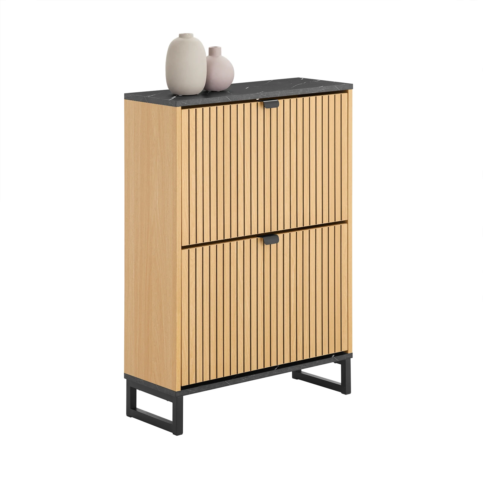 SoBuy FSR202-N Mueble Zapatero Estrecho de Entrada - Zapatero Recibidor Estilo Nórdico con Cajones Abatibles, Capacidad 8-12 Pares, Madera PB/MDF, Negro y Roble Claro, 60x24x88cm, 30kg