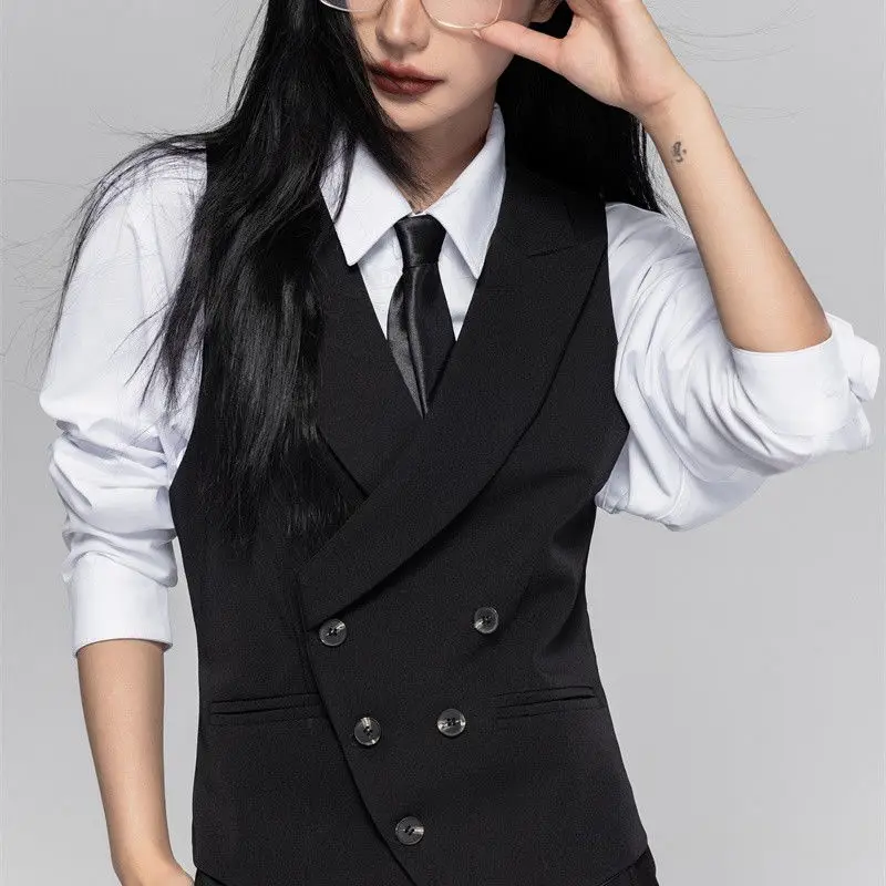 Women's Casual Suits Vest With a Lapel Collar Business Vest British Style High-End Sense Gun Lapel Collar Slim Waistcoat Jacket
