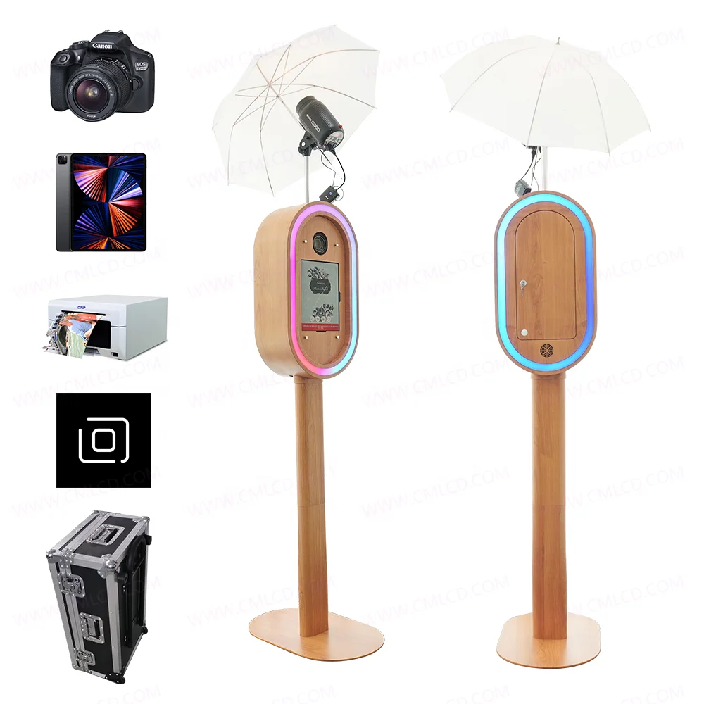 Vintage Photo Booth Portable DSLR Camera iPad Photo Booth Metal Case dengan Pola Kayu Imprint Event Sewa Self-Service