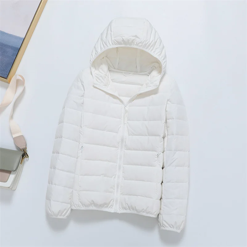 New Autumn Winter Warm Light Thin White Duck Down Coat Women Bigsize Hooded Down Jacket Ladies Slim Puffer Parkas Short Outwears