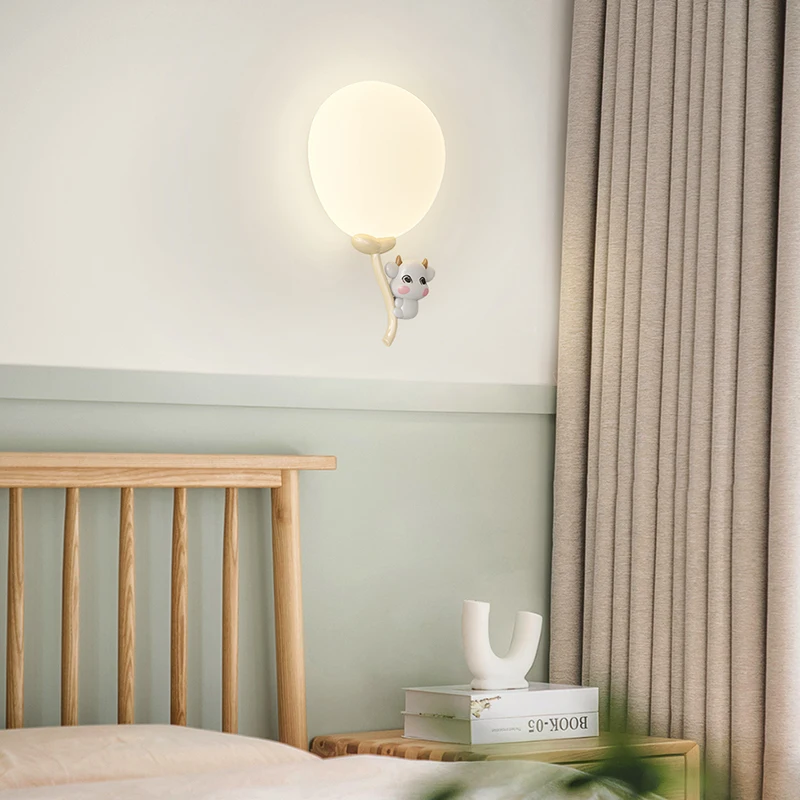 Minimalist Balloon Wall Lamps Little Monkey Full Spectrum Cream Style Warm Children's Room Eye Protection Bedroom Bedside Lamp