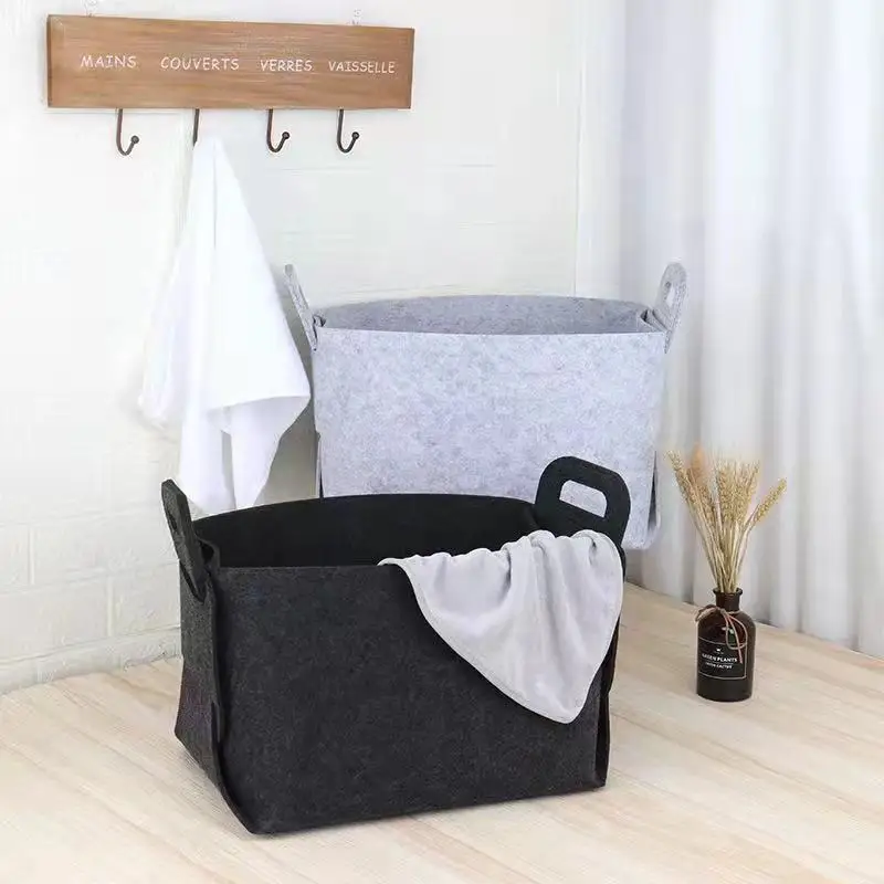 Nordic Felt Storage Basket Living Room Tea Table Black Gray Brown Sundries Storage Basket Cloth Felt Storage Box Bedroom Socks