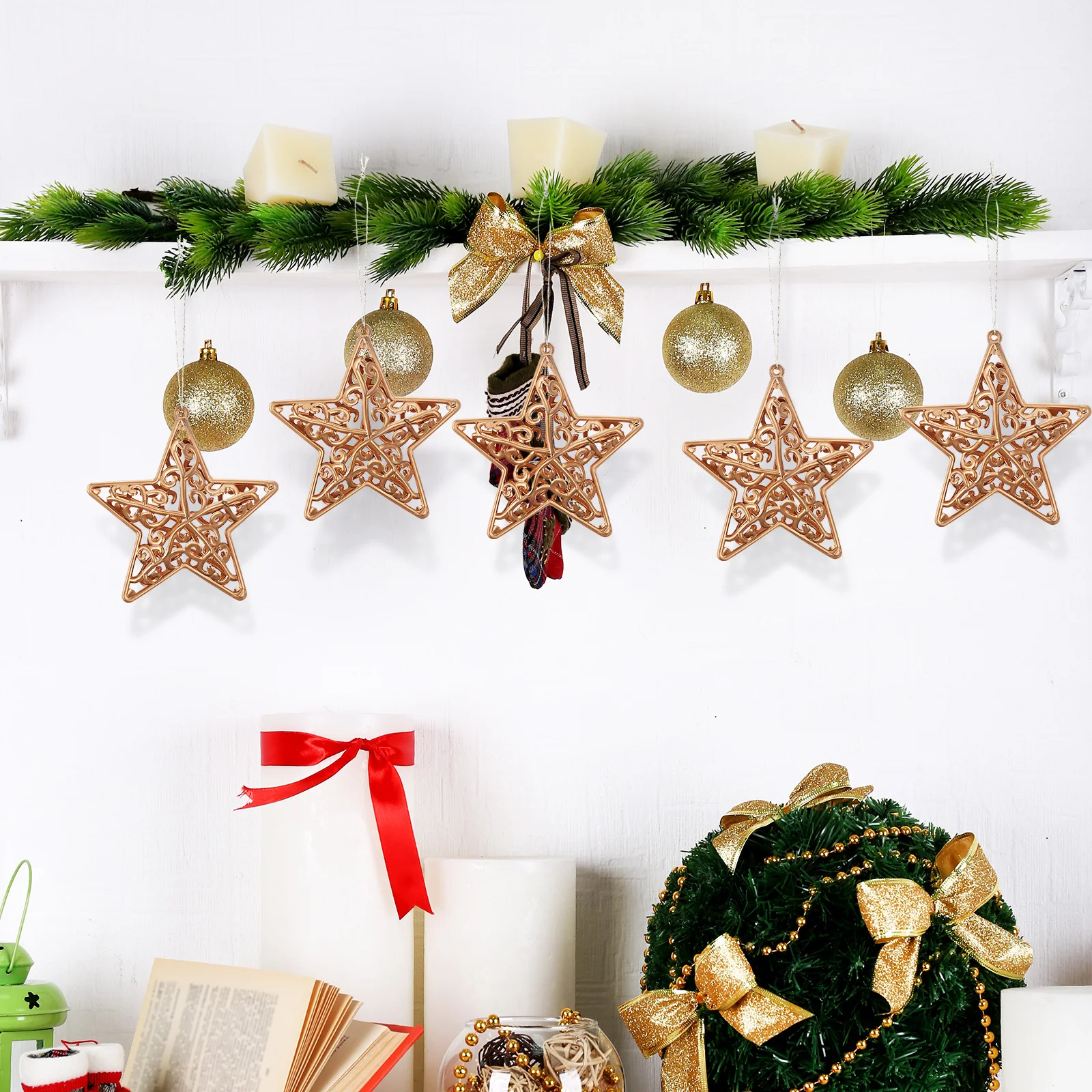 

18 Pcs Five Pointed Star Ornament Creative Wall Decor Home Hanging Decors Chic Pendant Hallway Holiday Party Decorations