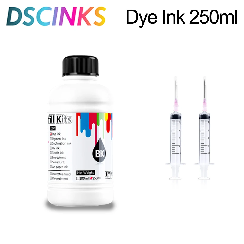 250ml Universal Dye Ink BK C M Y Kit Compatible For HP Canon Epson Brother Deskjet Inkjet Printer Tank Cartridges CISS