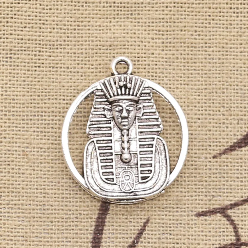 6pcs Charms Egyptian King Tut Tutankhamen 26x23mm Antique Silver Color Pendants Making DIY Handmade Tibetan Finding Jewelry