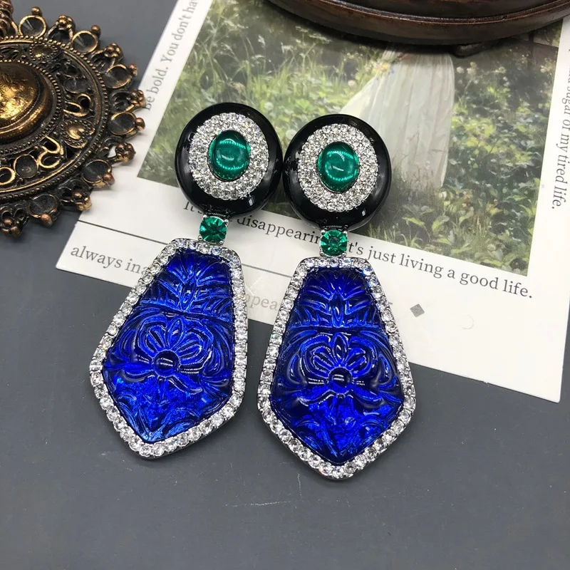 2025New Women Enamel Glazed Rhinestone Blue Jelly Resin Drop Earrings