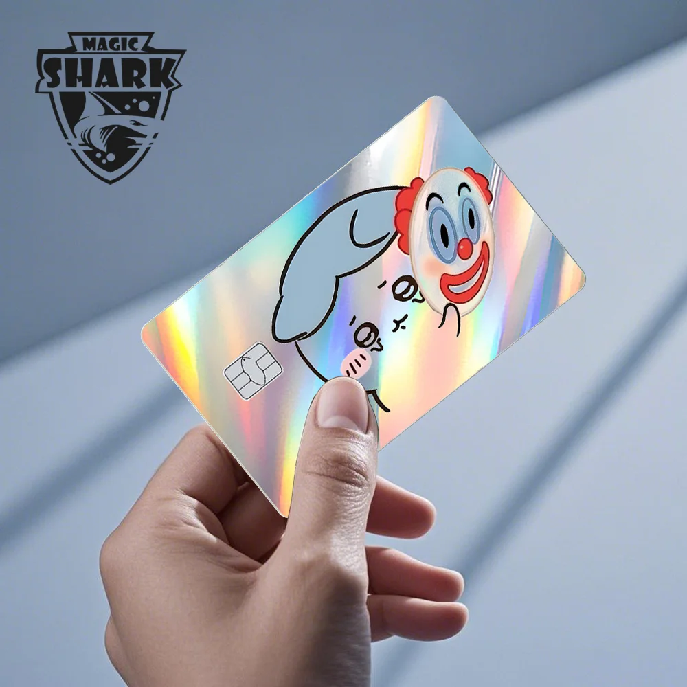 Magic Shark Cartoon Cute Meme Cat Rabbit Shinny Laser Holographic Front Sticker Film Skin for Debit Credit Card view 4
