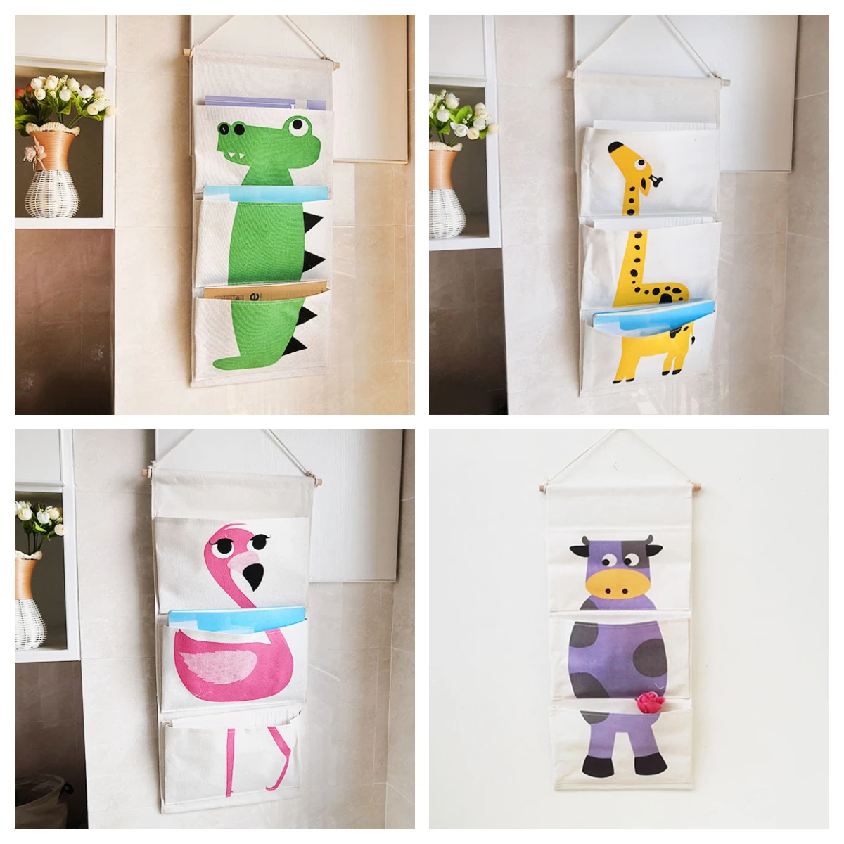 

3 Large Pockets Cartoon Animal Wardrobe Storage Hanging Bag Sundries Jewelry Organizer Box Wall Pouch Cosmetics Toys Bag