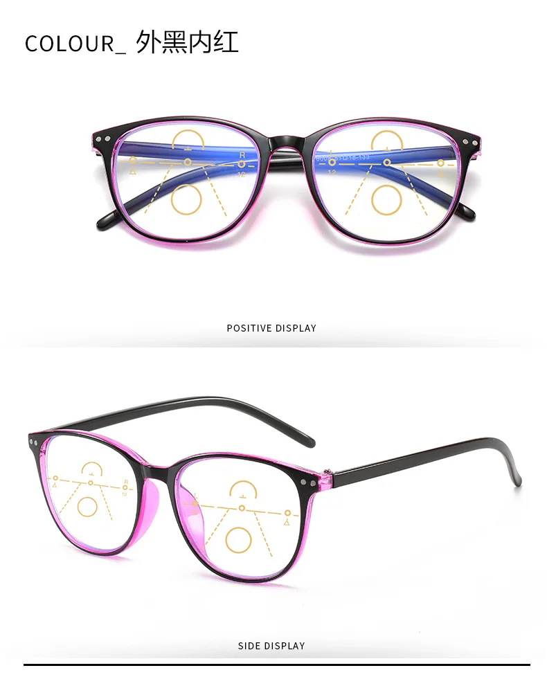 Multifokale Progressive Lesebrille Retro Anti Blau Licht Multifokale Ältere Brillen Männer Frauen Große Rahmen Brillen – Detail 4