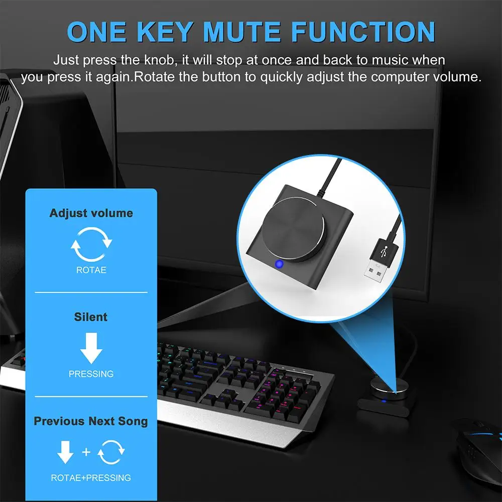 USB Computer Volume Controller PC Speaker External Control Control Knob Key Digital Volume Function One With Mute Audio F8C9