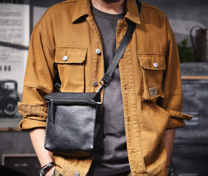 Genuine Leather Men's Casual Shoulder Bag Fashion Cowhide Chest Bags Vegetable-tanned Leather Unisexnisex сумка Bolsa de hombre