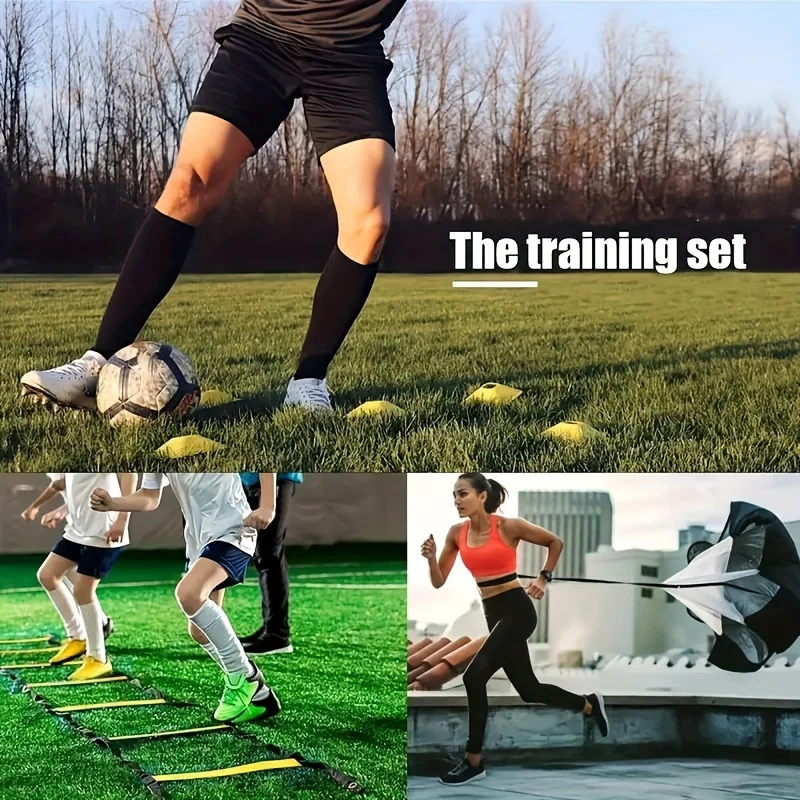 1 set Football training Agility ladder set with marker discs Drag Parachute nails obstacles speed agility training sports